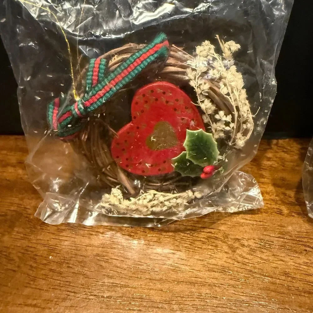 Vtg Pacific Rim Miniature Grapevine Wreath Ornaments Lot 2 Heart Pineapple NIP